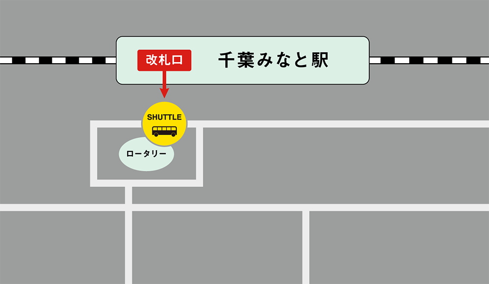 千葉みなと駅の改札を出てすぐシャトルバス乗り場があります